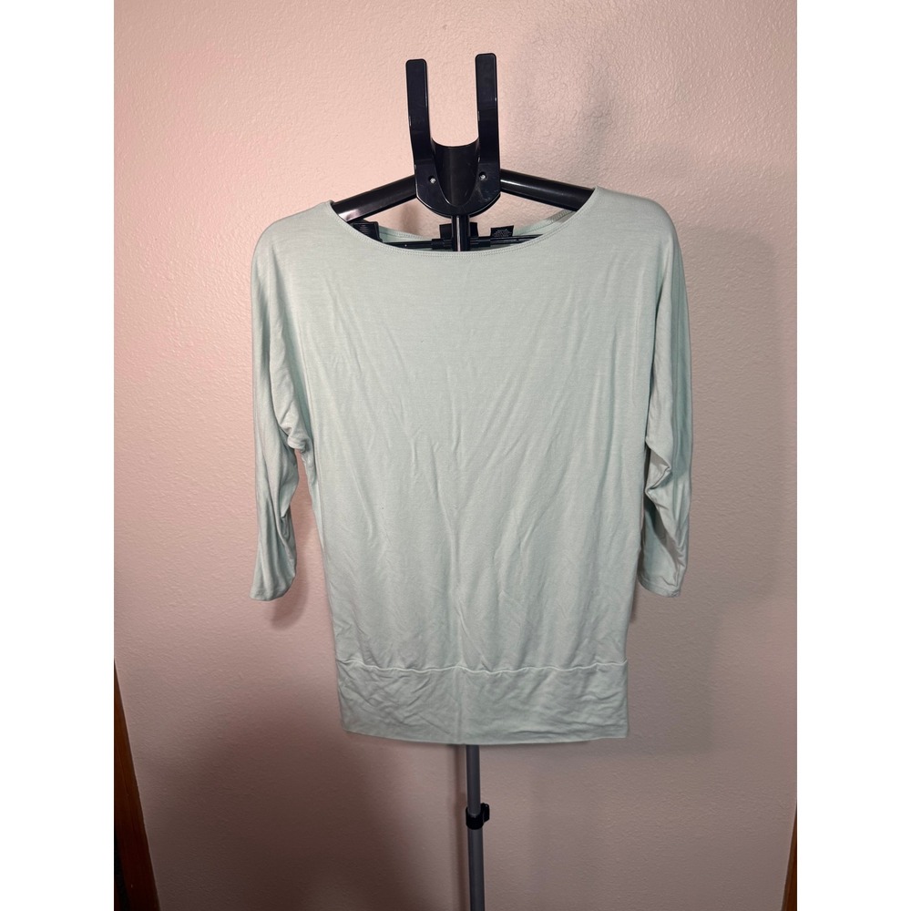 New York & Company Mint Green Boat Neck 3/4 Sleeve Banded Hem Stretch Top Small